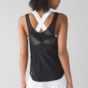 Lululemon- Black Back Cross Sheer Mesh Active Wear Workout Tank Top